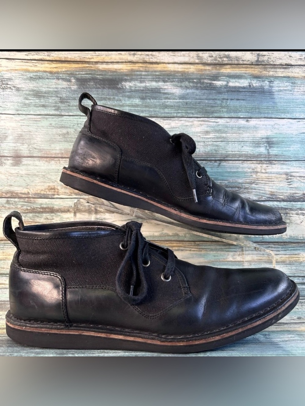 John Varvatos Chukka Boot Mens Size 8M Black Leather Canvas Lace Up Casual Dress